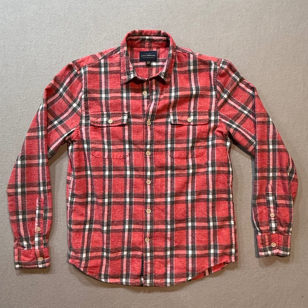Lucky Brand Warm Flannel Plaid Long Sleeve Button Down Shirt Men Medium‎